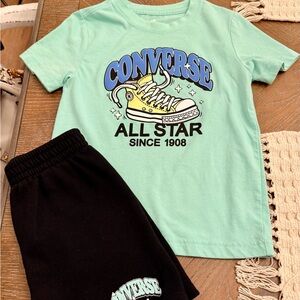 Converse Mint Green Graphic Tee with Black Logo Shorts